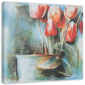 Obraz na plátně Váza s červenými tulipány - 30x30 cm