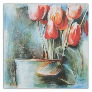 Obraz na plátně Váza s červenými tulipány - 40x40 cm