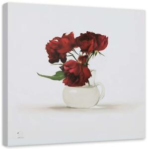 Obraz na plátně Nástěnná malba Červené růže ve váze - 30x30 cm