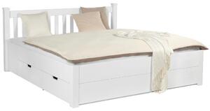 Dřevěná manželská postel Lyon, Bílá, 140x200 Cm