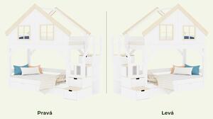 Domečková patrová postel SRUB s okny a úložnými schody 90x200 cm - Přírodní, Zvolte šuplík: Úložný šuplík, Zvolte stranu: Vlevo