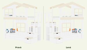 Domečková patrová postel SRUB s plotem a úložnými schody 90x200 cm - Bílá - Šedá, Zvolte šuplík: Přistýlka 90x190 cm, Zvolte stranu: Vpravo