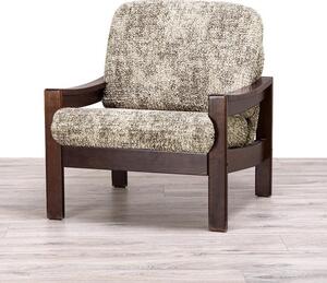 Bielastické potahy MARMO béžové křeslo s dřevěnými rukojeťmi (š. 40 - 70 cm)