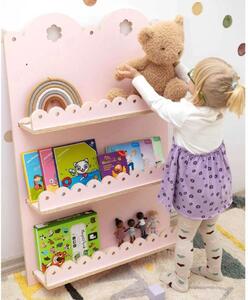 Závěsná dřevěná knihovna EMMA do dětského pokoje - Růžová