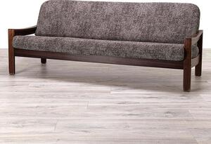 Bielastické potahy MARMO hnědé trojkřeslo s dřevěnými rukojeťmi (š. 150 - 200 cm)