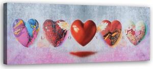 Obraz na plátně Srdce láska červená - 90x30 cm