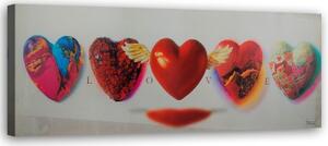Obraz na plátně Srdce láska láska červená - 90x30 cm