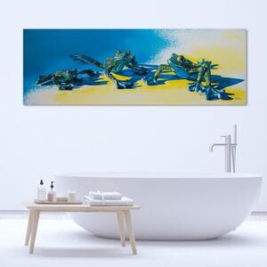 Obraz na plátně Modré žáby - 150x50 cm