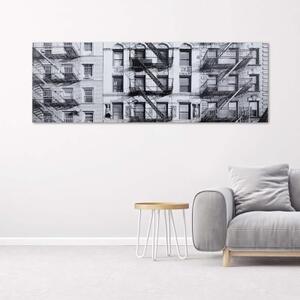Obraz na plátně Newyorské schodiště černé a bílé - 120x40 cm