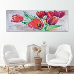 Obraz na plátně Červený květ tulipánu jako malovaný - 90x30 cm