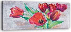 Obraz na plátně Červené tulipány Květiny - 150x50 cm