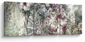 Obraz květin na dřevěném kole (s hodinami) (90x30 cm)