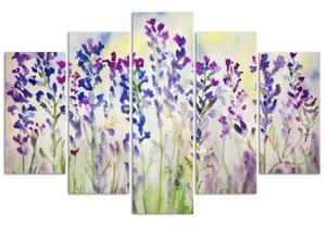 Obraz na plátně pětidílný Fialové polní květiny - 150x100 cm