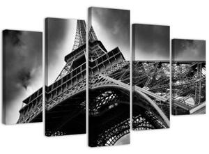 Obraz na plátně pětidílný Pařížská Eiffelova věž - 100x70 cm