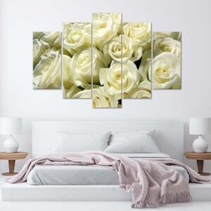 Obraz na plátně pětidílný Bílé růže Květiny Příroda - 100x70 cm