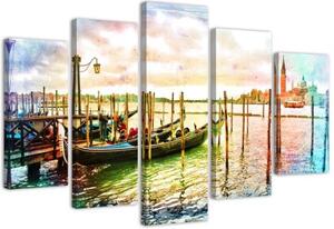 Obraz na plátně pětidílný Benátky Gondoly Itálie - 100x70 cm