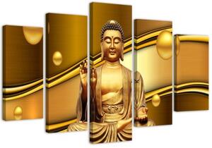 Obraz na plátně pětidílný Buddha Golden Feng Shui - 100x70 cm