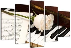 Obraz na plátně pětidílný Rose klavírní noty - 100x70 cm