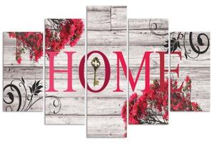 Obraz na plátně pětidílný Home Dřevo Retro Červená - 200x100 cm
