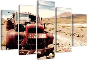 Obraz na plátně pětidílný Stará automobilová poušť - 150x100 cm