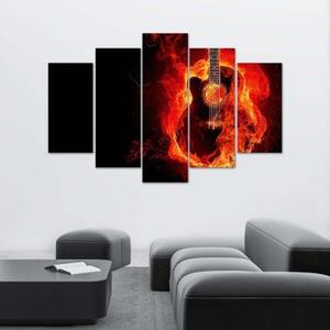 Obraz na plátně pětidílný Kytarová hudba Fire - 100x70 cm
