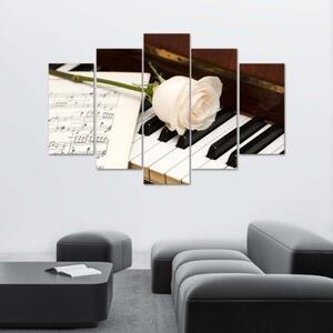 Obraz na plátně pětidílný Rose klavírní noty - 150x100 cm