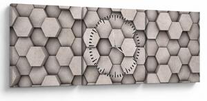 Obraz - Hexagony v betonovém designu (s hodinami) (90x30 cm)