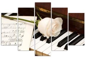 Obraz na plátně pětidílný Rose klavírní noty - 150x100 cm