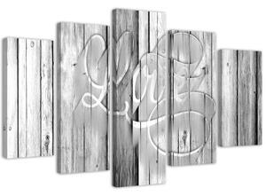 Obraz na plátně pětidílný Love Planks Grey - 100x70 cm