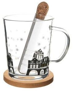 Skleněný hrnek s podtáckem a infuzérem DOMKY 420 ml