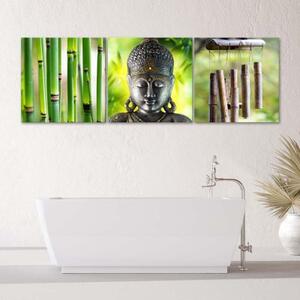 Obraz na plátně třídílný Buddha Bamboo - 90x30 cm