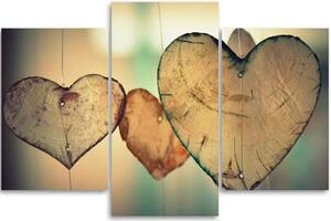 Obraz na plátně třídílný Srdce Wood Love Retro - 150x100 cm