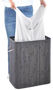 Bambusový koš na prádlo Curly 100 litrů šedý s vakem na prádlo a rukojetí