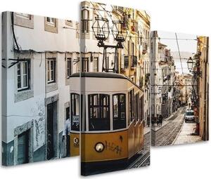Obraz na plátně třídílný Tramvaj Lisabon Město žlutá - 90x60 cm