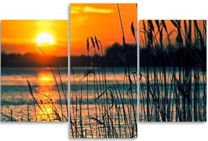 Obraz na plátně třídílný Tráva u jezera Sunset Lake - 60x40 cm