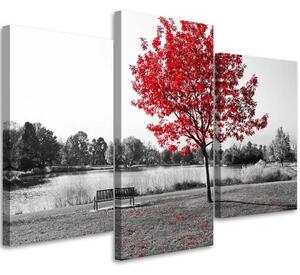Obraz na plátně třídílný Krajina červených stromů - 60x40 cm