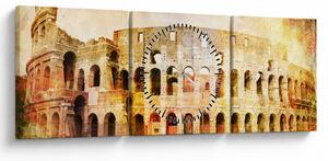 Obraz - Digitální malba, koloseum, Řím, Itálie (s hodinami) (90x30 cm)