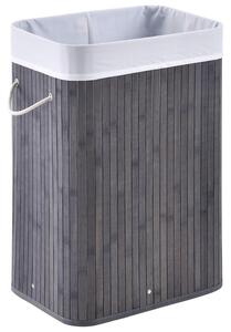 Bambusový koš na prádlo Curly 72 litrů šedý s vakem na prádlo a rukojetí