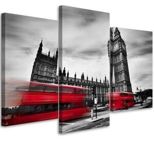 Obraz na plátně třídílný Červený londýnský autobus - 60x40 cm