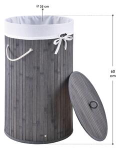 Bambusový koš na prádlo Curly-Round šedý s vakem na prádlo a rukojetí, 55 l