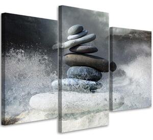 Obraz na plátně třídílný Kameny Zen Mořské vlny - 60x40 cm