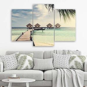 Obraz na plátně třídílný Plážové chatky - 150x100 cm