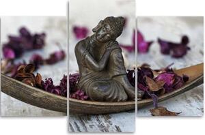Obraz na plátně třídílný Buddha Flowers Zen Violet - 150x100 cm