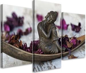 Obraz na plátně třídílný Buddha Flowers Zen Violet - 150x100 cm