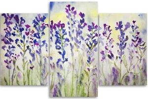 Obraz na plátně třídílný Polní květiny fialový - 60x40 cm