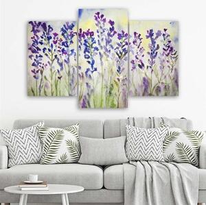 Obraz na plátně třídílný Polní květiny fialový - 150x100 cm