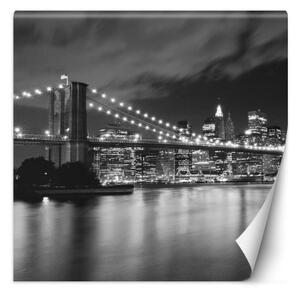 Fototapeta, Newyorský Brooklynský most osvětlený v noci - 200x200 cm