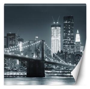 Fototapeta, Brooklynský most v noci New York Černobílý - 100x100 cm