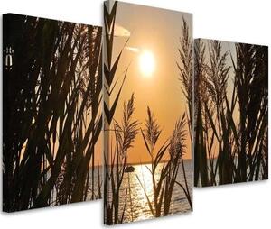 Obraz na plátně třídílný Západ slunce u jezera - 60x40 cm