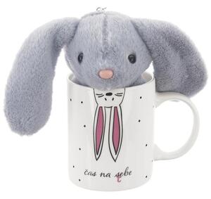Porcelánový hrnek s plyšovým přívěskem ZAJÍČEK, 390 ml